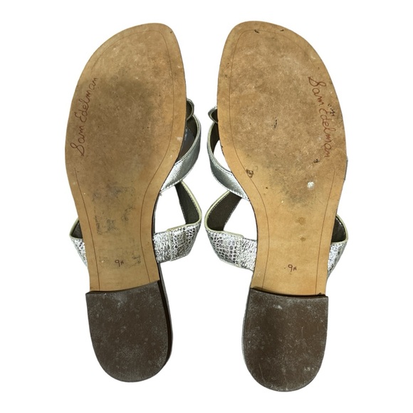 Sam Edelman Bernice Leather Metallic Silver Toe Loop Sandals Flats Sz 9.5 M - Picture 5 of 10